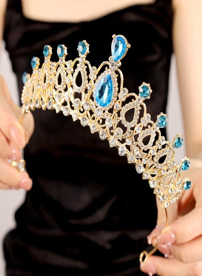 Rannyrena Crystal Wedding Tiaras and Crowns for Women Elegant Royal Queen Crown Sparkling Rhinestone Bridal Headbands Princess Quinceanera Headpieces for Birthday Prom Pageant Party (Gold-light blue) - Image 3